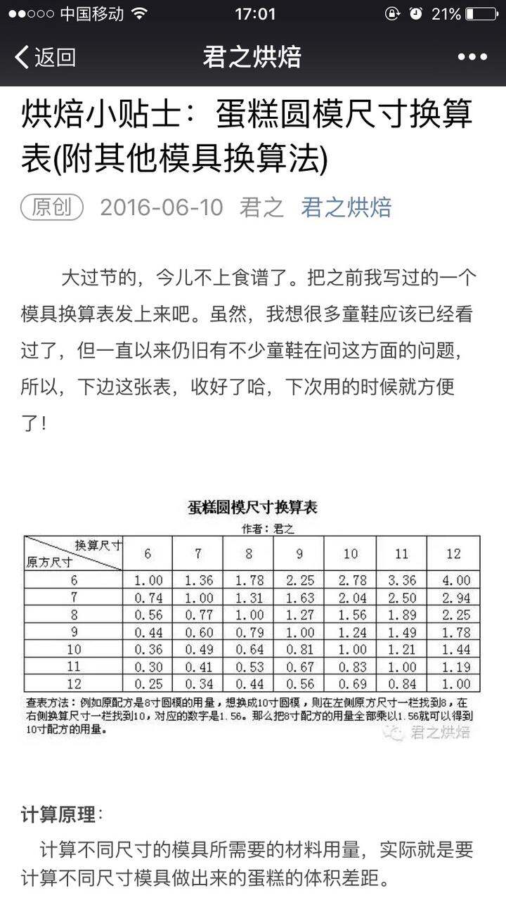 安利一个蛋糕尺寸换算方法