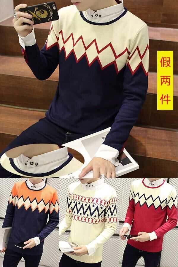 轩驰鸟-青年韩版衬衫领套头假两件毛衣天猫券