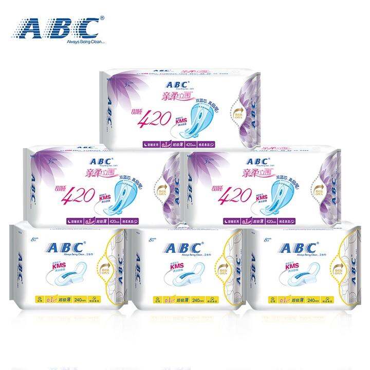 abc卫生巾甜睡3包夜用420mm加3包日用超极薄棉柔240mm