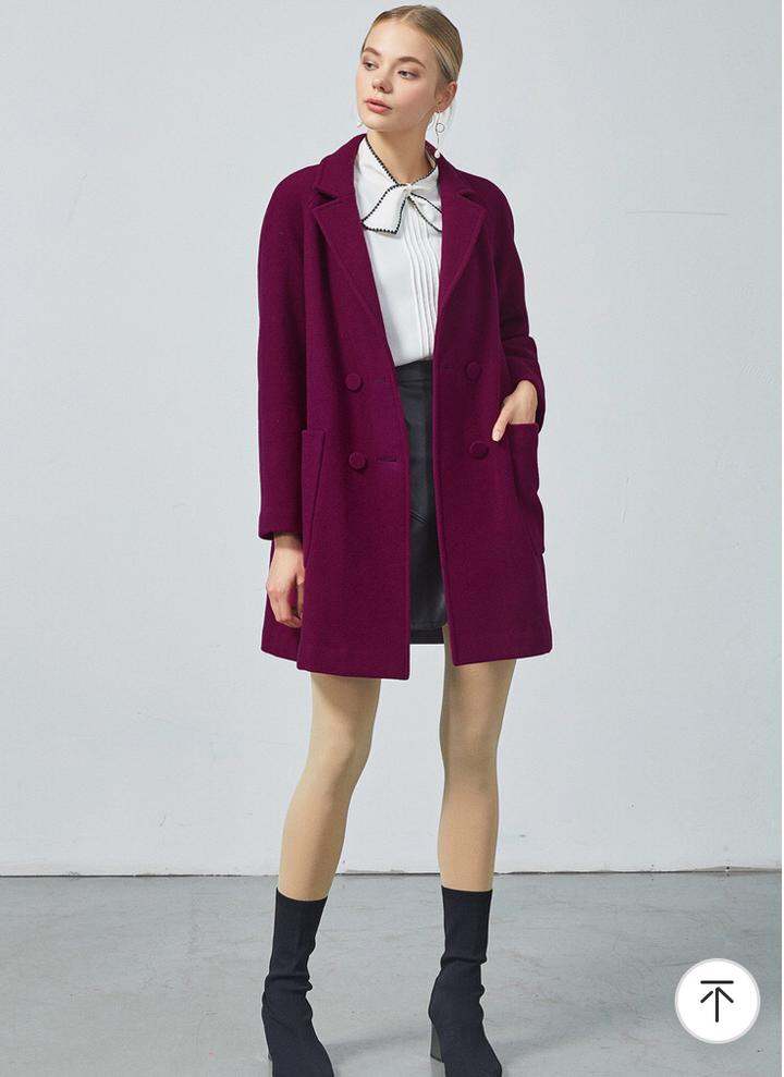 转歌莉娅紫红色毛呢大衣,羊毛含量47.6%