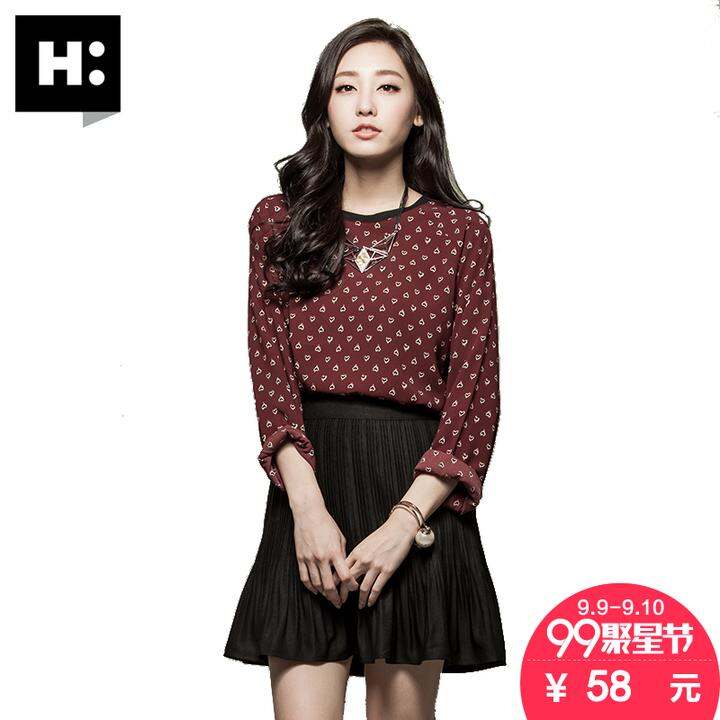 H:CONNECT时尚韩版女款装几何印花圆领长袖