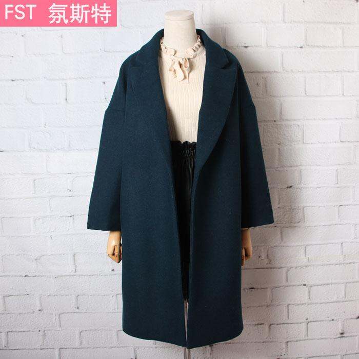 FST氛斯特定制韩版冬季茧型毛呢外套女中长款