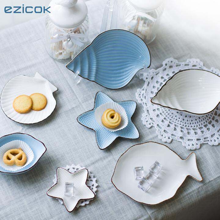ezicok 陶瓷餐具鱼盘子 儿童早餐创意碟子餐盘家用套装菜盘西餐具
