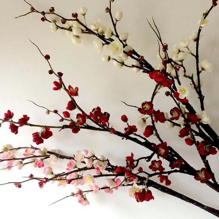 艺术创意单枝落地高仿真梅花树绢花干枝腊梅客厅干花