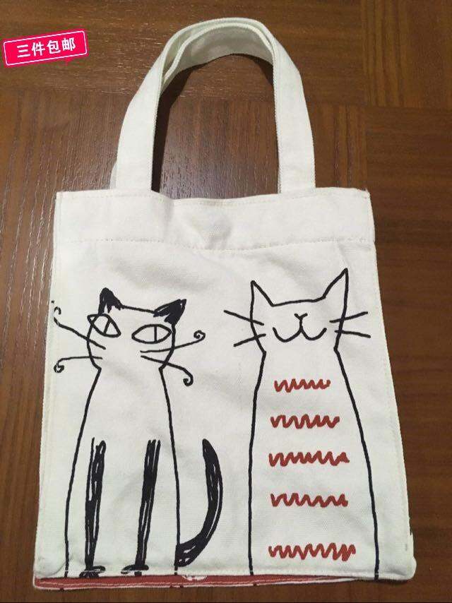 出口外贸 noa family猫咪涂鸦帆布包 便当袋