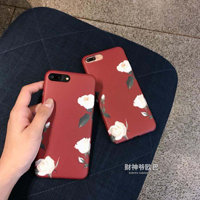 文艺酒红白色玫瑰花苹果8手机壳iPhoneX 7plu