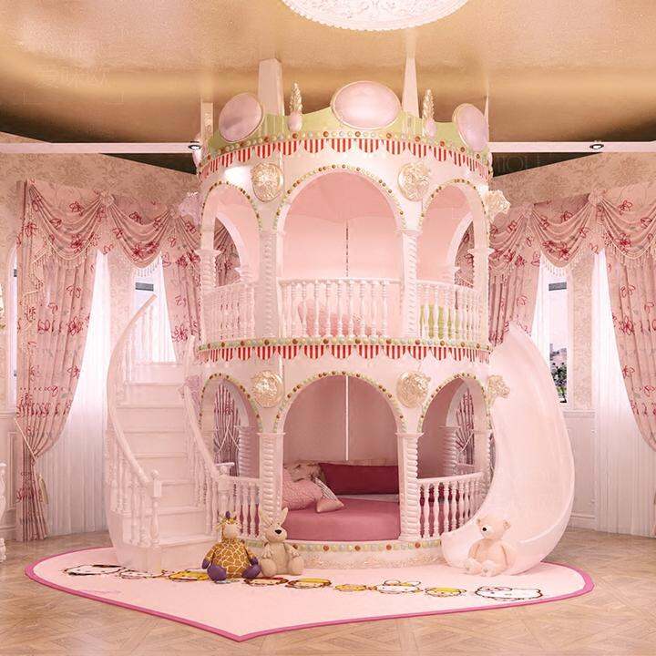 卧室公主风女孩滑梯儿童床高档贵族可爱单人粉色城堡少男女生家具