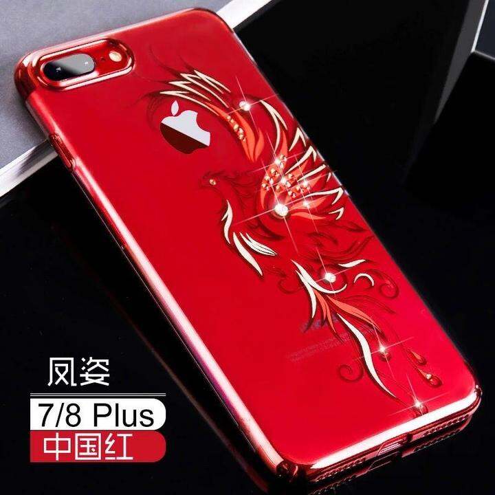 苹果7plus手机壳7奢华钻iphone8全包防摔套七中国红色8plus女款潮