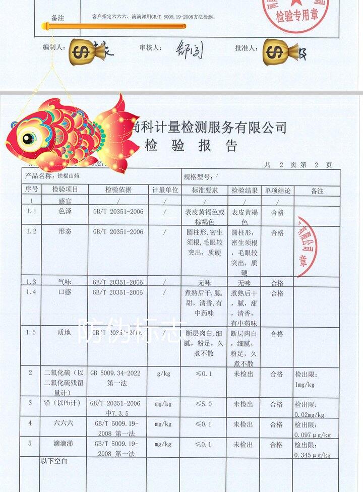 有没有人需要垆土铁棍山药附检测报告