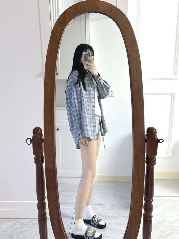 RAINY同款复古蓝格子衬衫