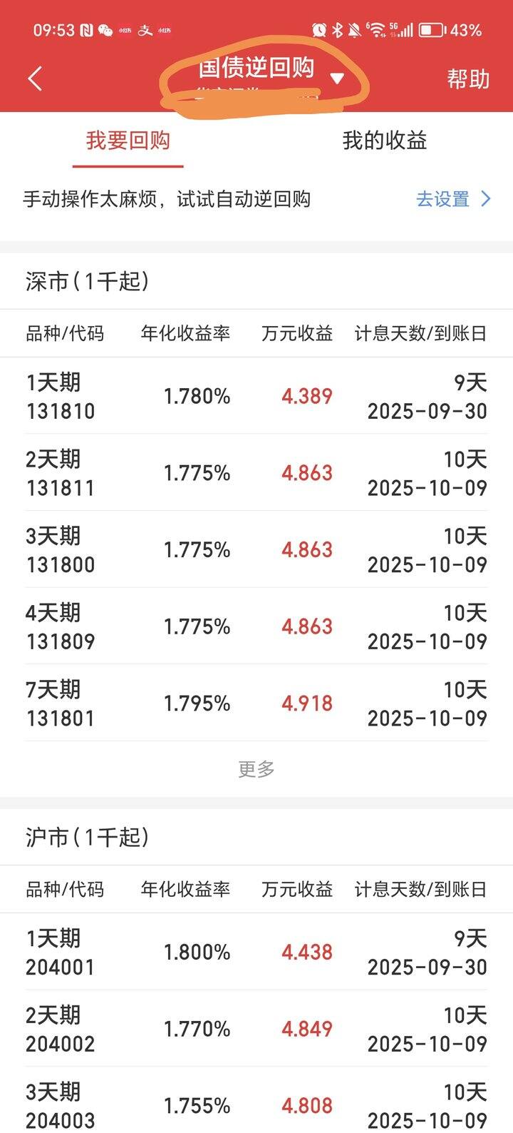 今天选1天期逆回购🤗享9天收益