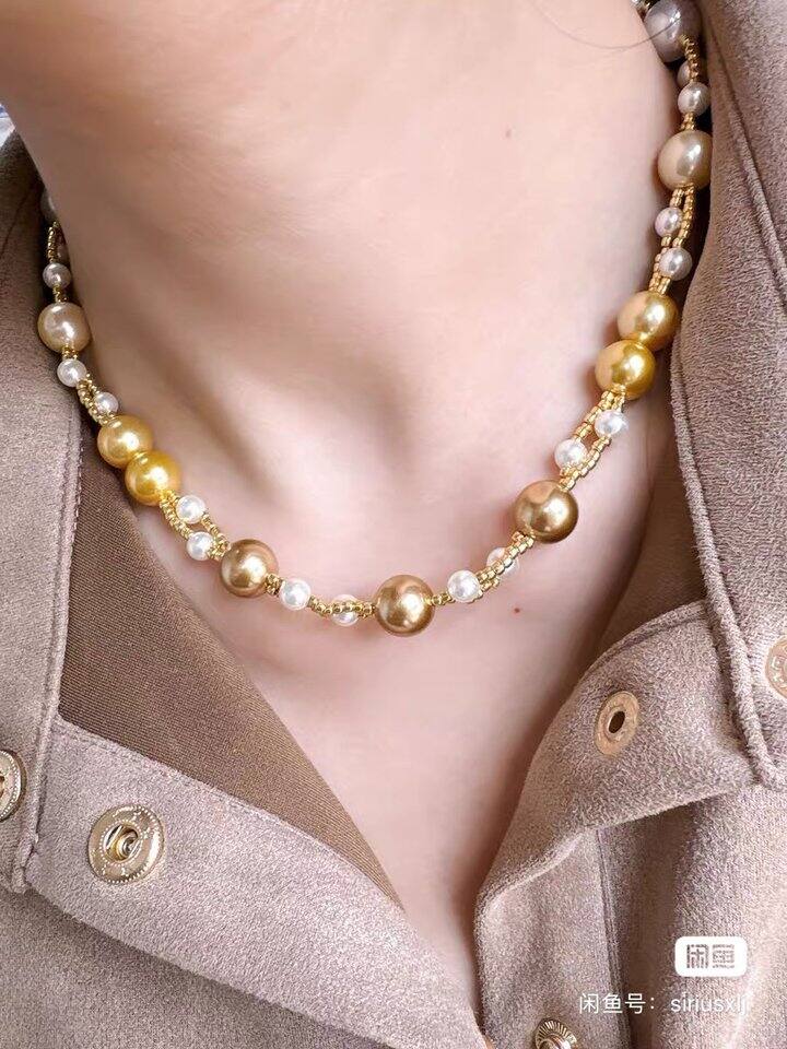 出一条自留的高品质人造珍珠南洋金珠项链