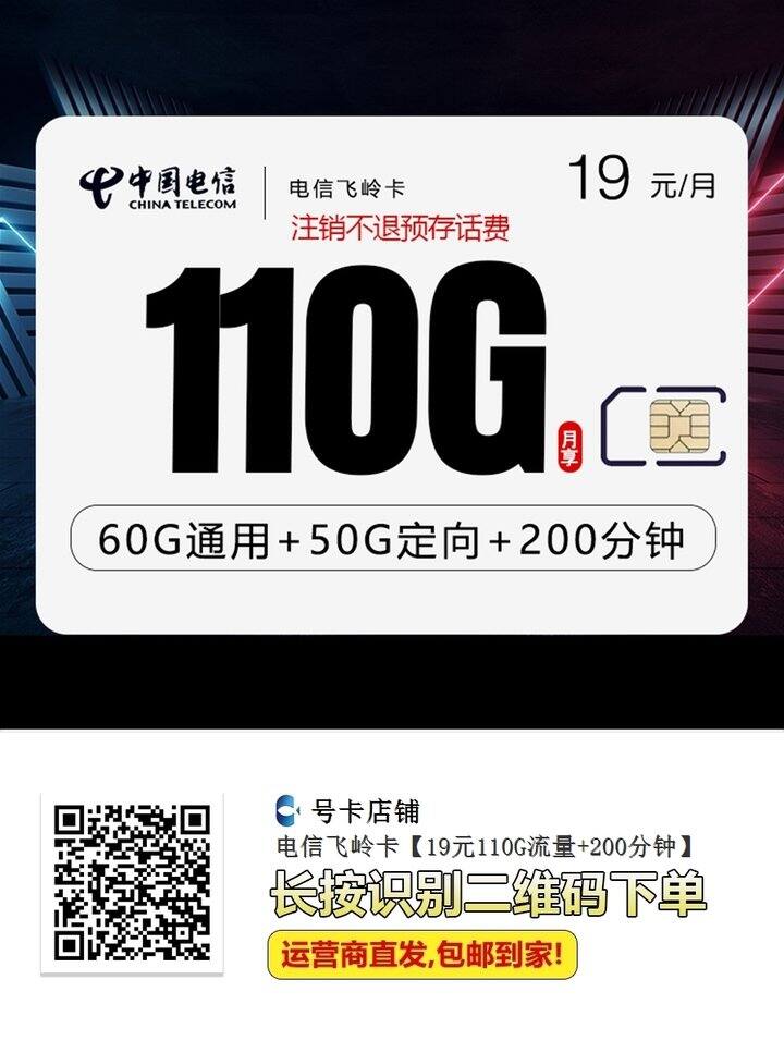 电信 流量卡  19/月 110G
