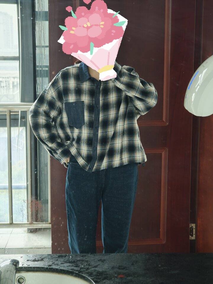 蓝色格子磨毛衬衫晒单