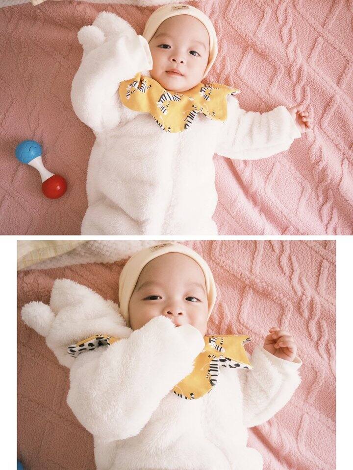 抖音一家直播买的婴儿毛毛连体衣可爱抱着毛绒绒的