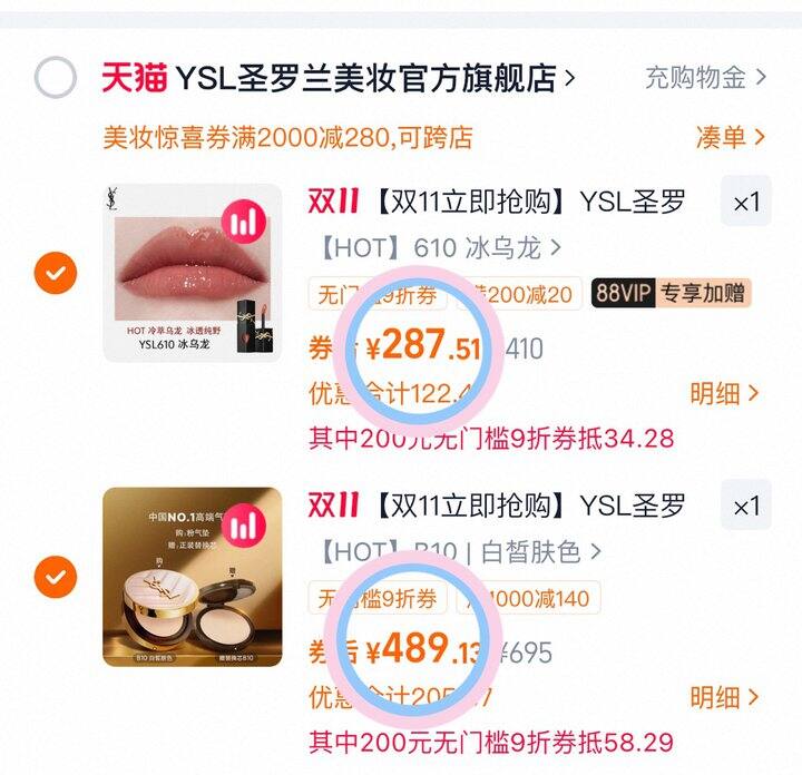 489💰Ysl粉气垫一正一替