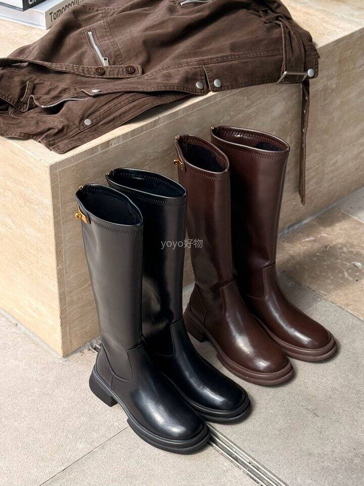 小金扣圆头骑士皮靴！💰149