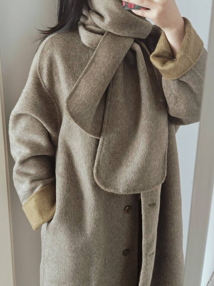 【推荐】枳嬉厚款重磅轻奢双面呢双色羊毛大衣