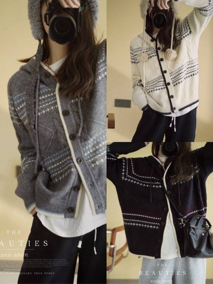 费尔岛连帽花纹毛衣开衫！💰159限时