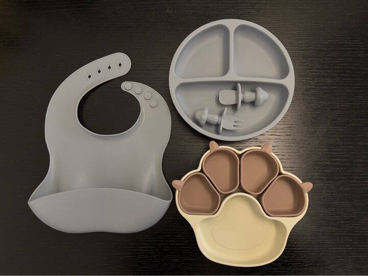 1688买的餐盘围兜到了