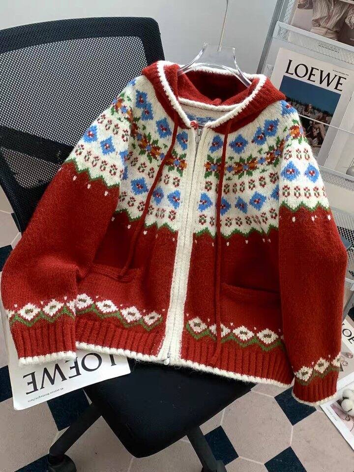 红色毛衣外套实物图反馈～