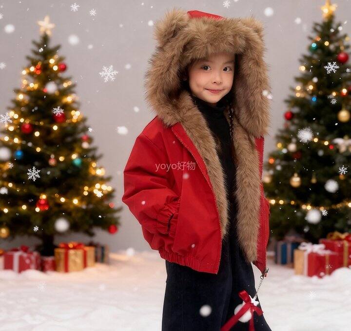 儿童双面穿毛边连帽外套！💰75