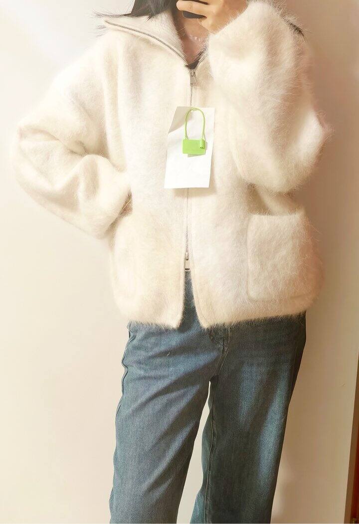 奶呼呼长毛绒针织开衫