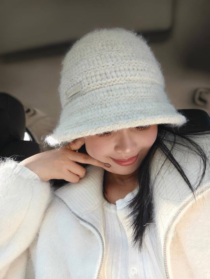 绑带开叉针织渔夫帽~