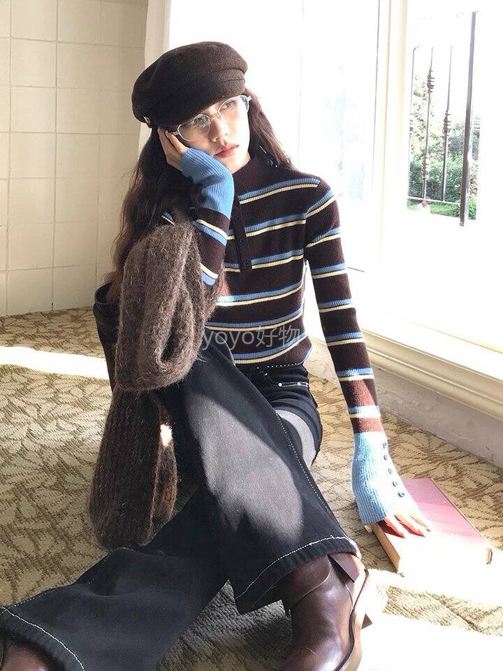 🩵🤎💛拼色条纹针织衫！💰89