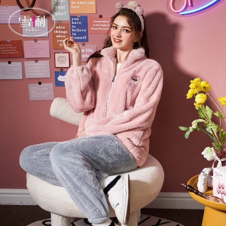 雪俐珊瑚绒加绒家居服 50元/套