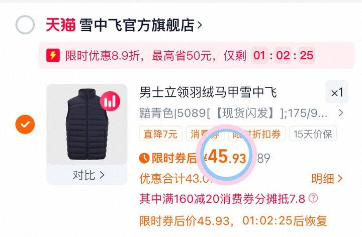 46💰雪中飞男士羽绒马甲