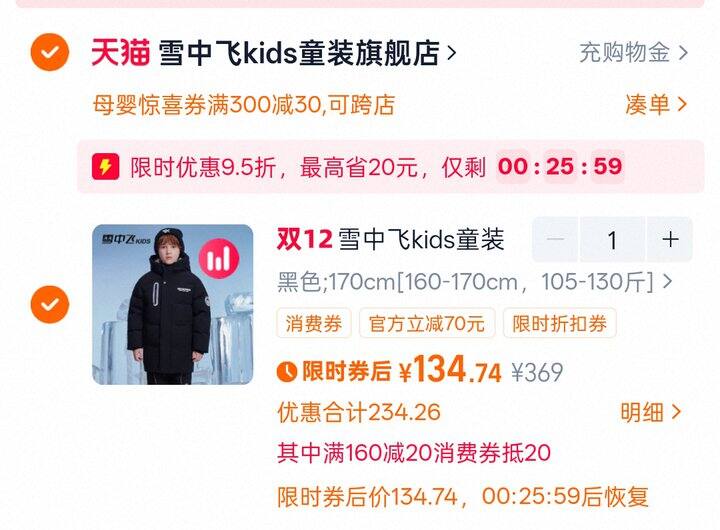 雪中飞 儿童羽绒服合集