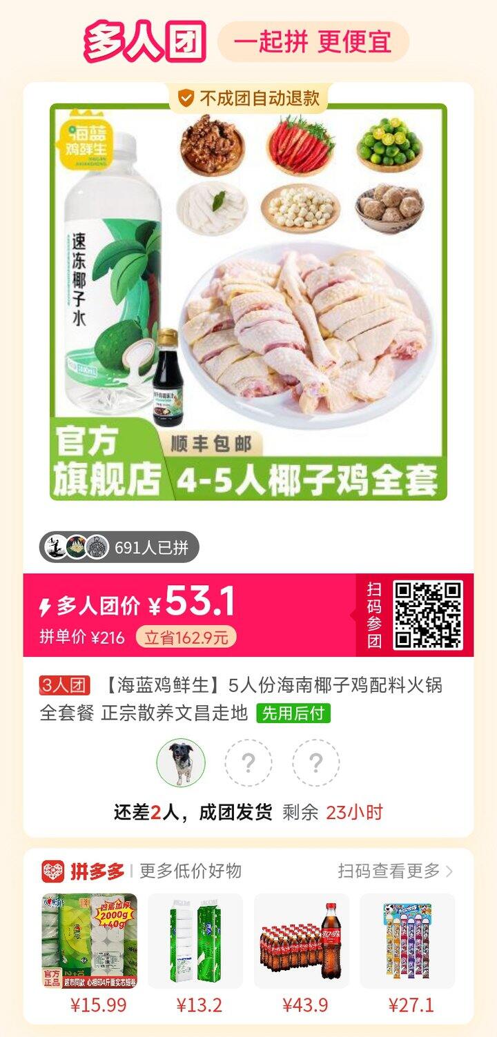 椰子鸡求拼单！