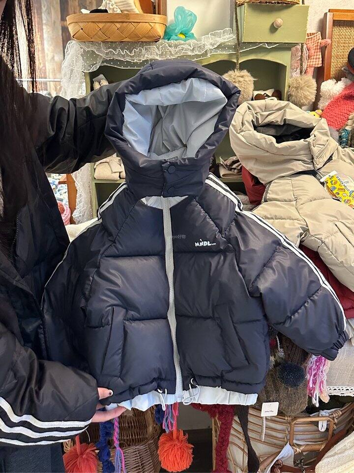 儿童拼色连帽条纹五防棉服！💰79.9限时可配亲子