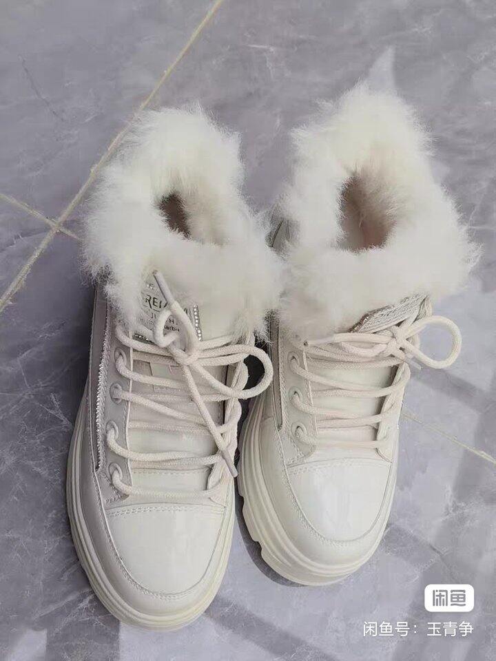 99.9新 奶油加绒厚底鞋