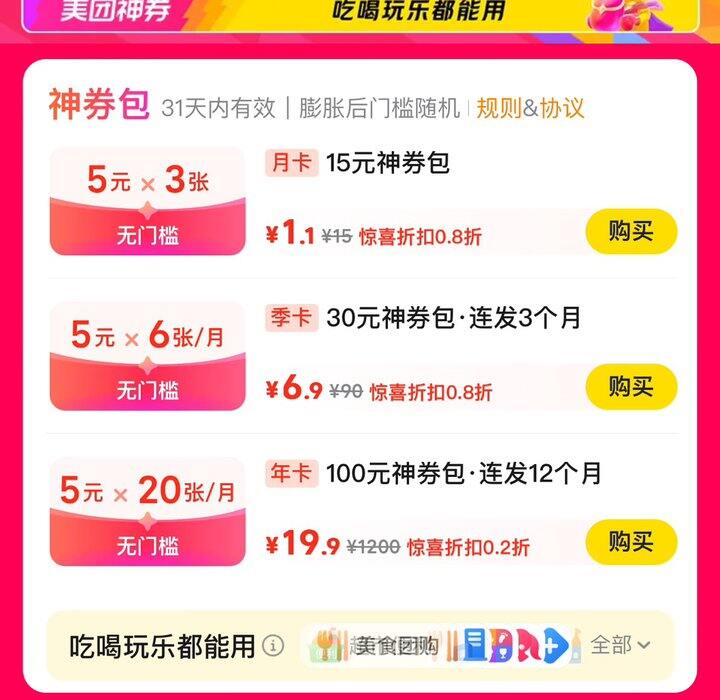 美团神券年卡丨1.65/🈷️