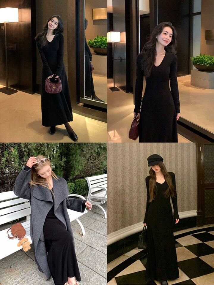 V领显瘦长袖羊毛针织连衣裙！💰109限时