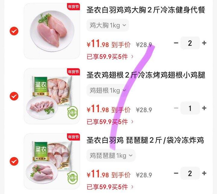 圣农｜鸡大胸/鸡翅根/琵琶腿