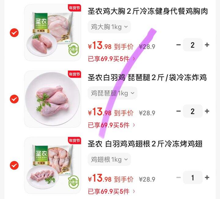 圣农 鸡大胸/鸡翅根/琵琶腿