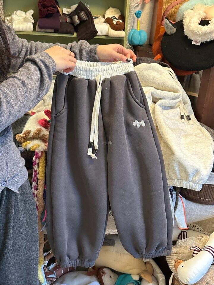 儿童刺绣小狗撞色裤腰加绒裤！💰39.9