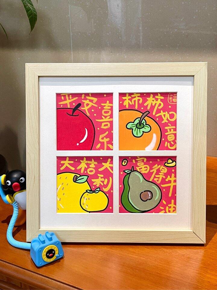 丙烯马克笔🪄猛猛换上了新年四宫格小画！