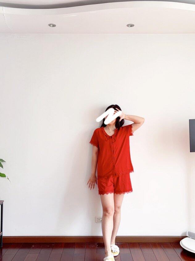 【红豆睡衣晒单】红色短袖睡衣套装