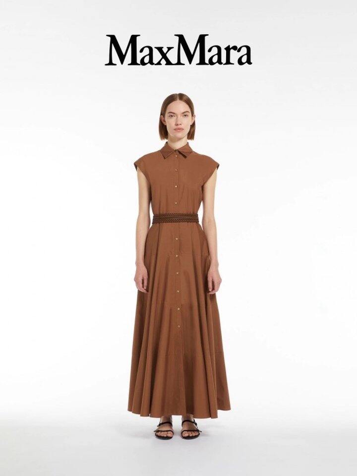 秒💰250元包邮 Maxmara Studio24春夏新纯棉单排扣腰带无袖衬衫连身裙