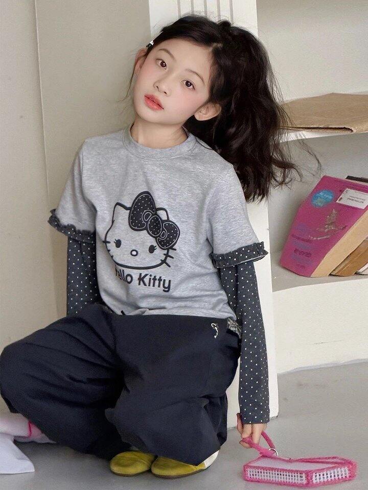 Hello Kitty儿童假两件花边长袖！💰39.9