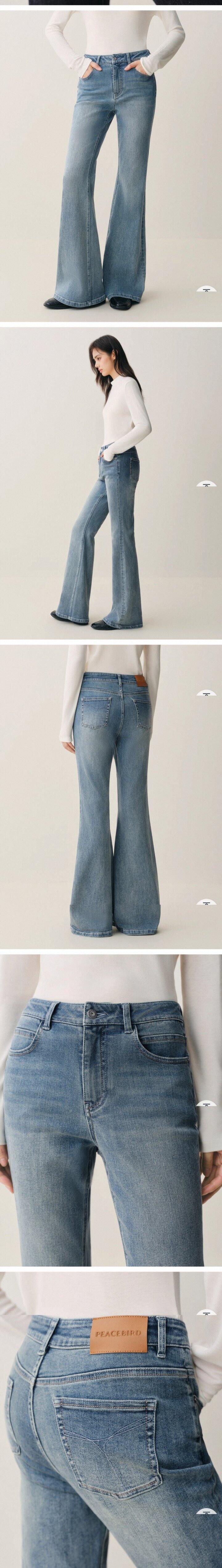 超模裤太平鸟高腰微喇牛仔长裤2025秋冬新款修身喇叭牛仔马蹄裤女