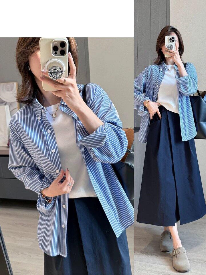 miu系条纹衬衫➕双褶藏青西裤套装！💰89起