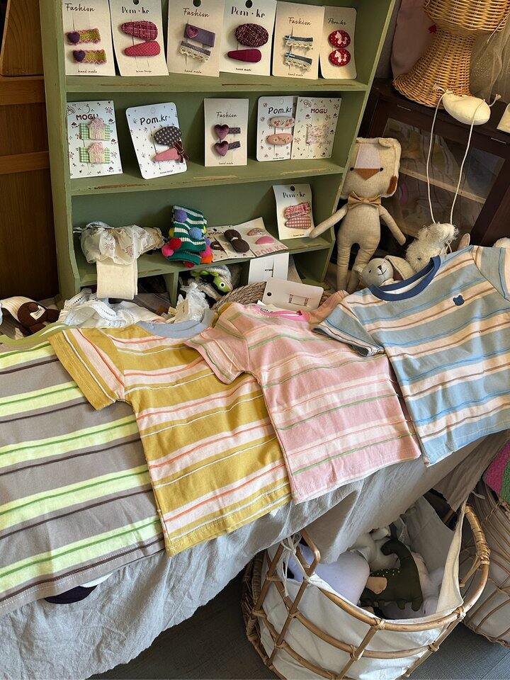 儿童萌趣条纹小熊短袖T！💰29.8