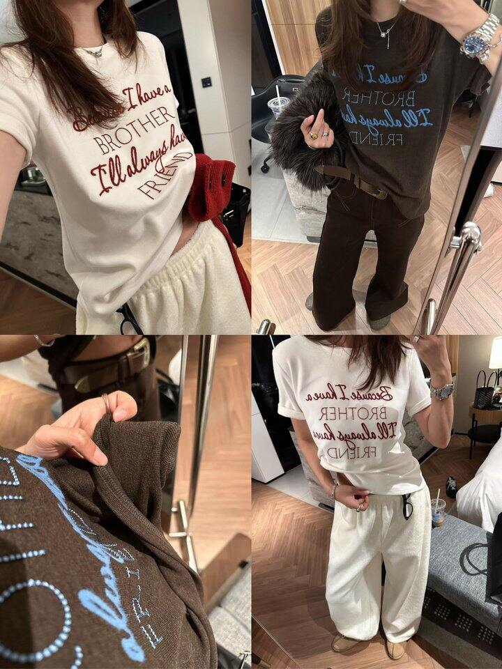 羊毛天丝磨毛拱桥绣短T！💰59.9