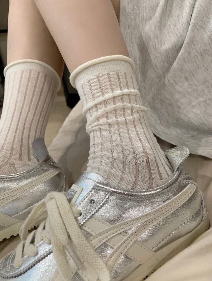 简约纯色竖条纹卷边袜！💰4+