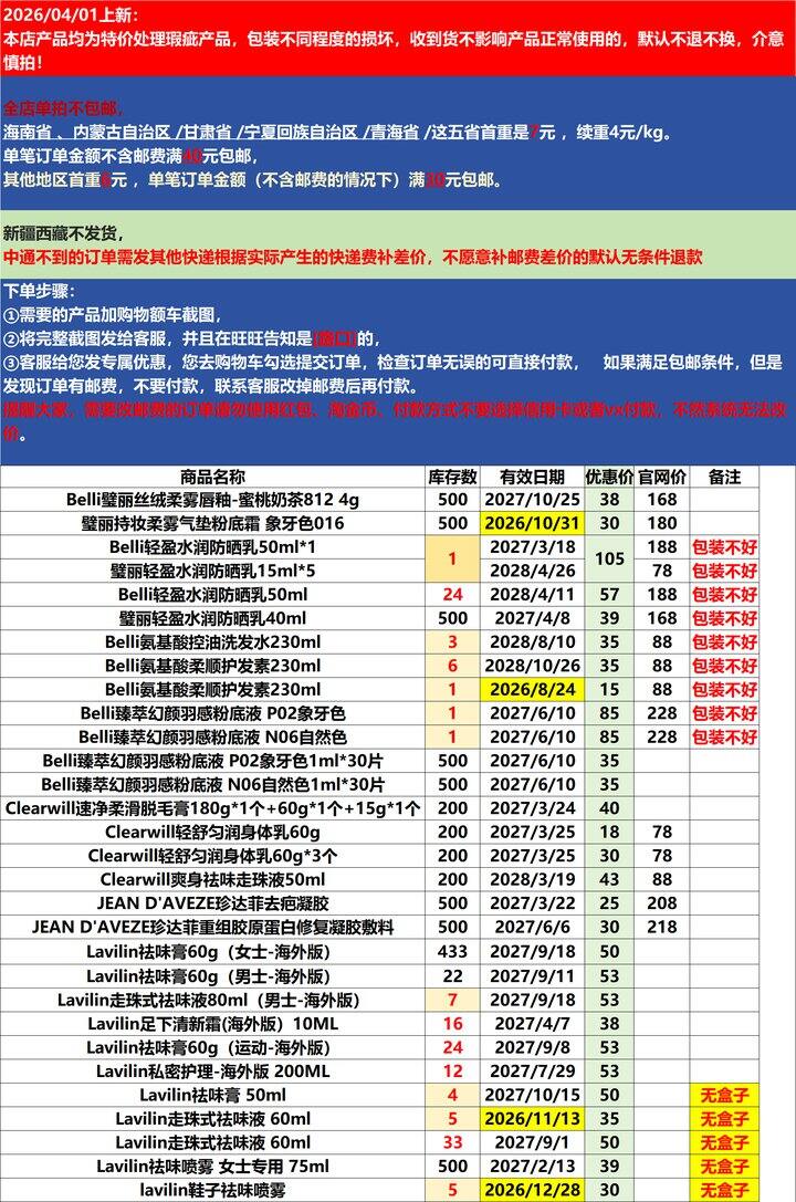 2026/04/01店铺瑕疵品上新：